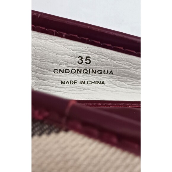 Burberry Nova Check Ballet Flat Burgundy Patent Cap Toe Rubber Bumper EU 35 US 5 - Picture 9 of 13